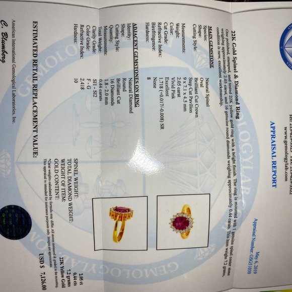 Certified Mahenge Spinel 2.05ct Diamonds 22K Ring - Picture 8 of 8